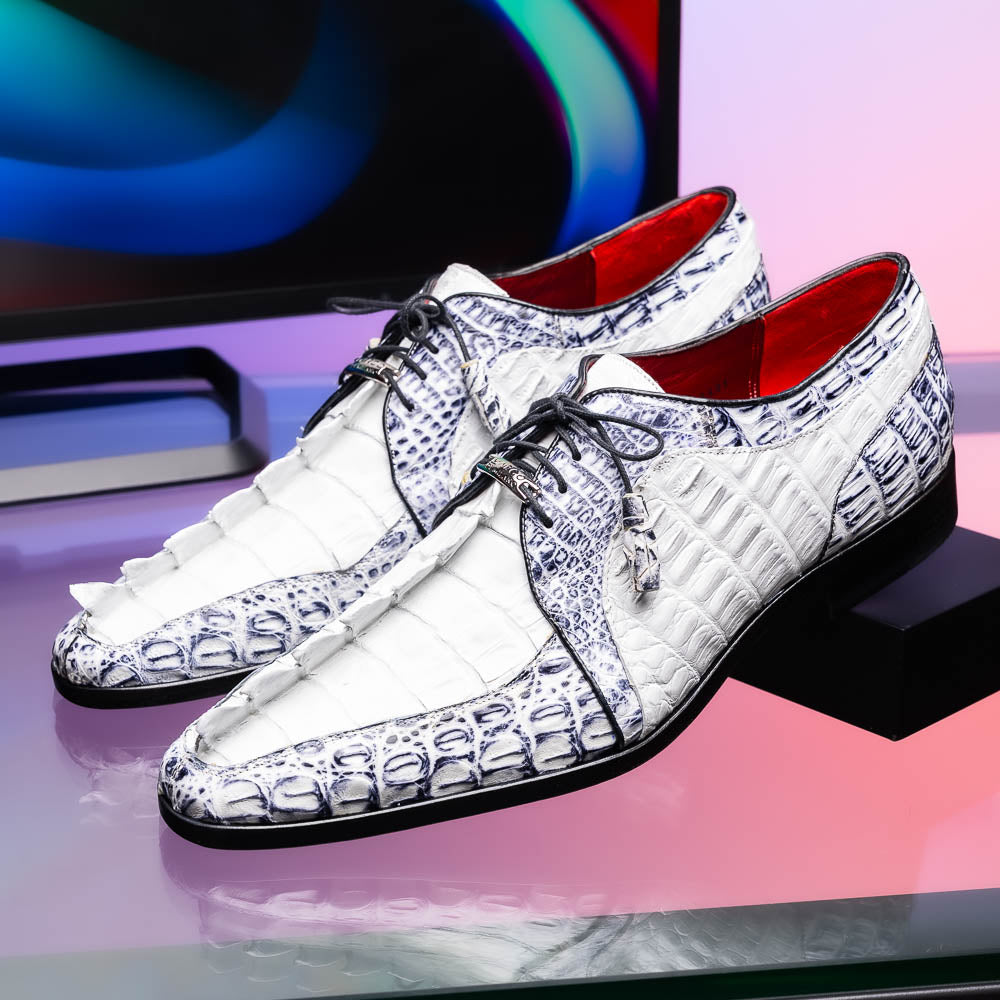 Marco Di Milano genuine hornback caiman crocodile Shoes Caribe White