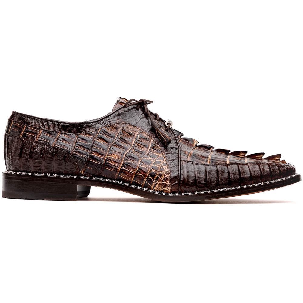 Caribe Rustic Genuine Caiman Crocodile Dress Shoes Derby Orix / Brown