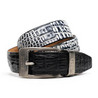Caribe Genuine Exotic Caiman Fuscus Back and Belly Belt Black / Newspaper