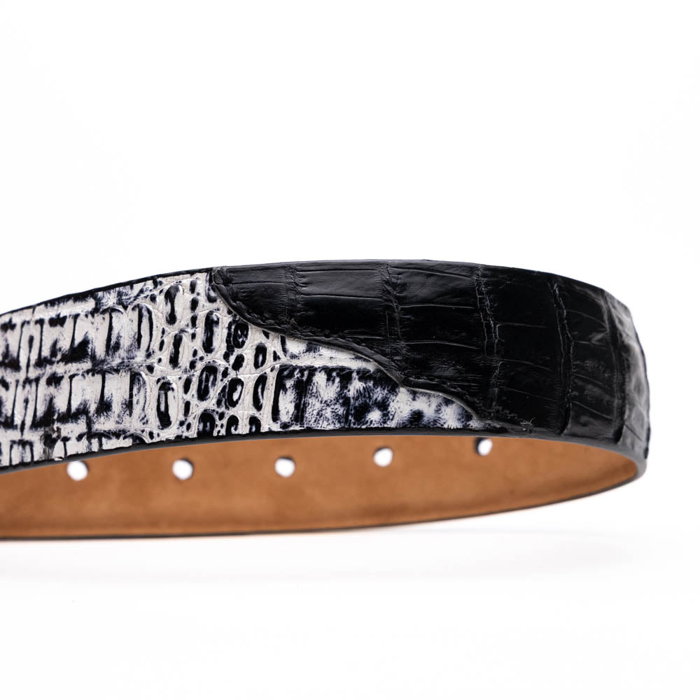 Caribe Genuine Exotic Caiman Fuscus Back and Belly Belt Black / Newspaper