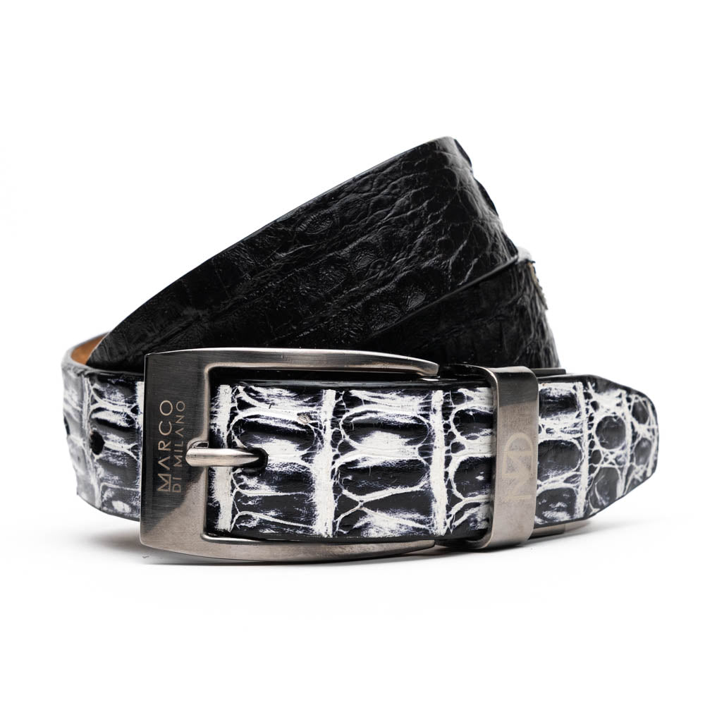 Caribe Genuine Exotic Caiman Fuscus Belly Belt Newspaper / Black