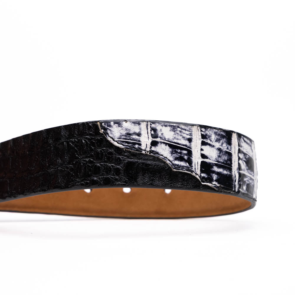 Caribe Genuine Exotic Caiman Fuscus Belly Belt Newspaper / Black