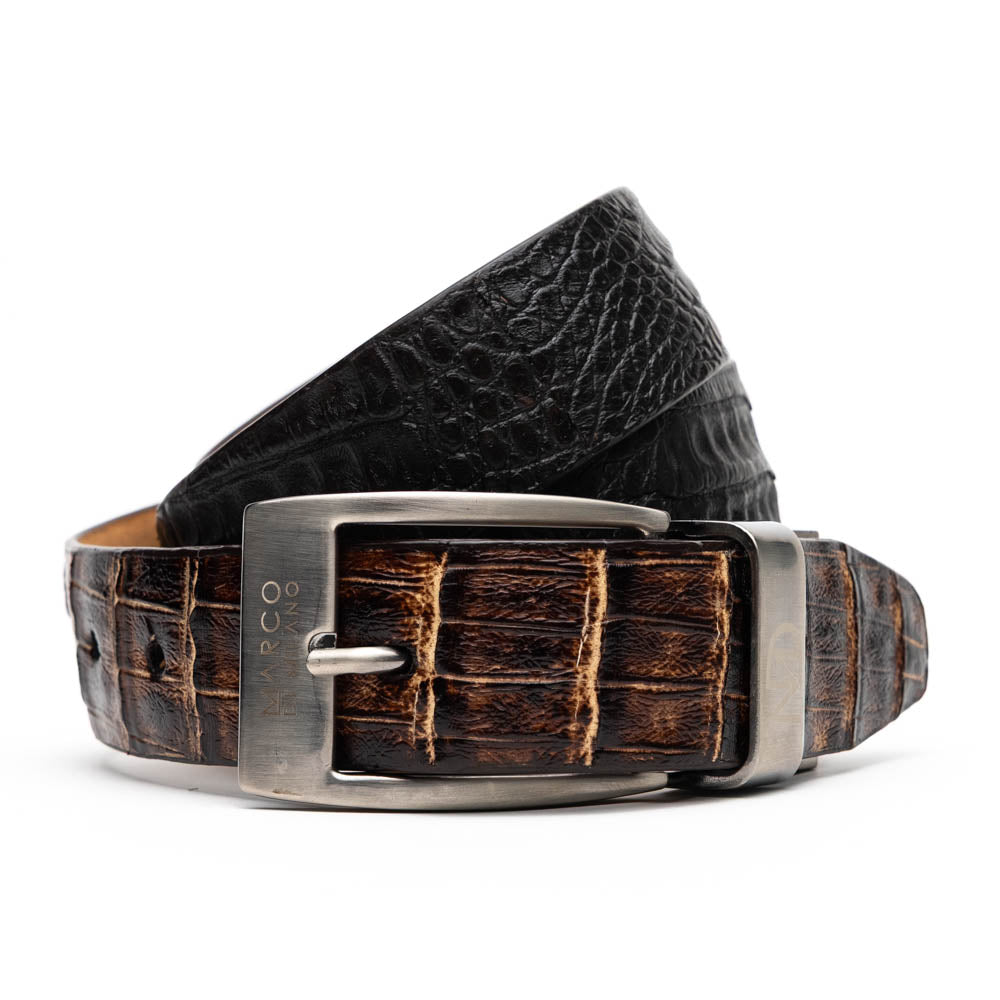 Caribe Genuine Exotic Caiman Fuscus Back and Belly Belt Brown / Pantano