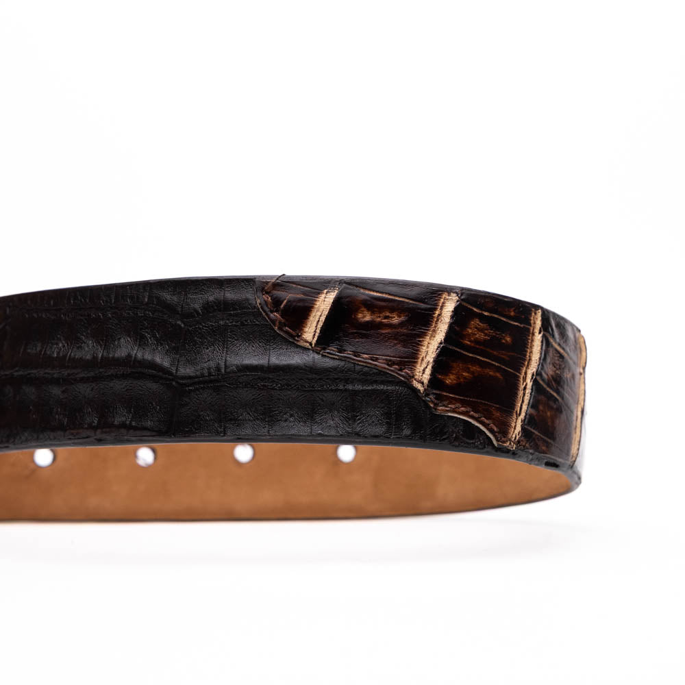 Caribe Genuine Exotic Caiman Fuscus Back and Belly Belt Brown / Pantano