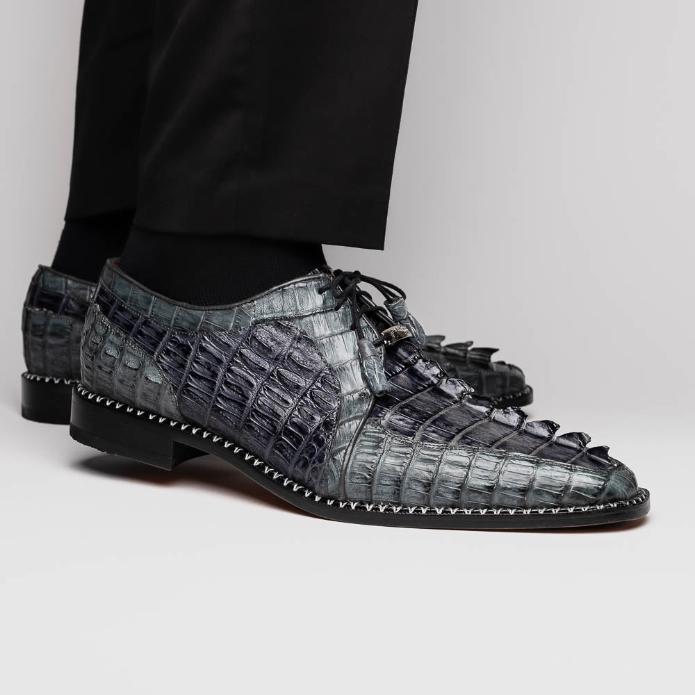 Caribe Genuine Hornbak Caiman Crocodile Dress Shoes Dark Gray