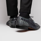 Caribe Genuine Hornbak Caiman Crocodile Dress Shoes Dark Gray