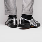 Caribe Genuine Hornback Caiman Crocodile Dress Shoes Newspaper / Black