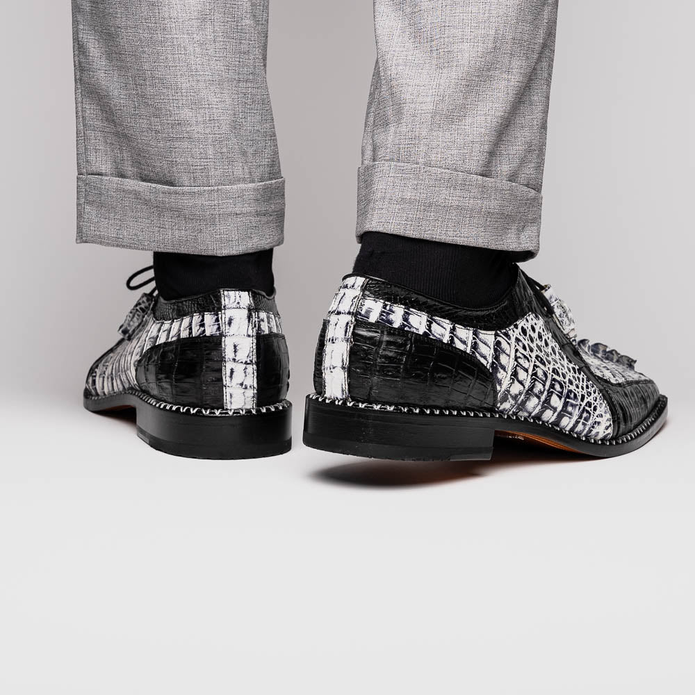 Caribe Genuine Hornback Caiman Crocodile Dress Shoes Newspaper / Black
