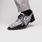 Caribe Genuine Hornback Caiman Crocodile Dress Shoes Newspaper / Black