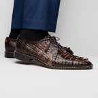 Caribe Rustic Genuine Caiman Crocodile Dress Shoes Derby Orix / Brown