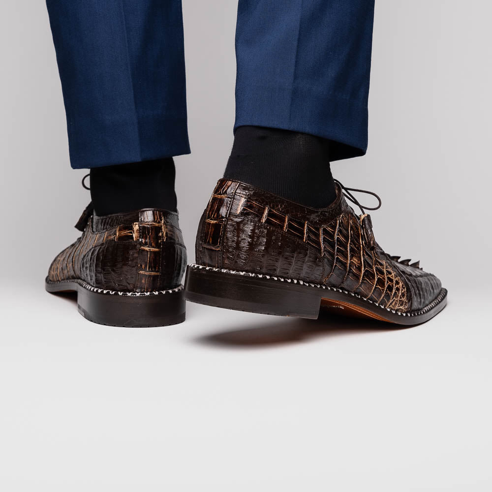 Caribe Rustic Genuine Caiman Crocodile Dress Shoes Derby Orix / Brown