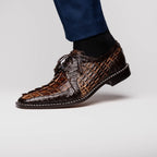 Caribe Rustic Genuine Caiman Crocodile Dress Shoes Derby Orix / Brown