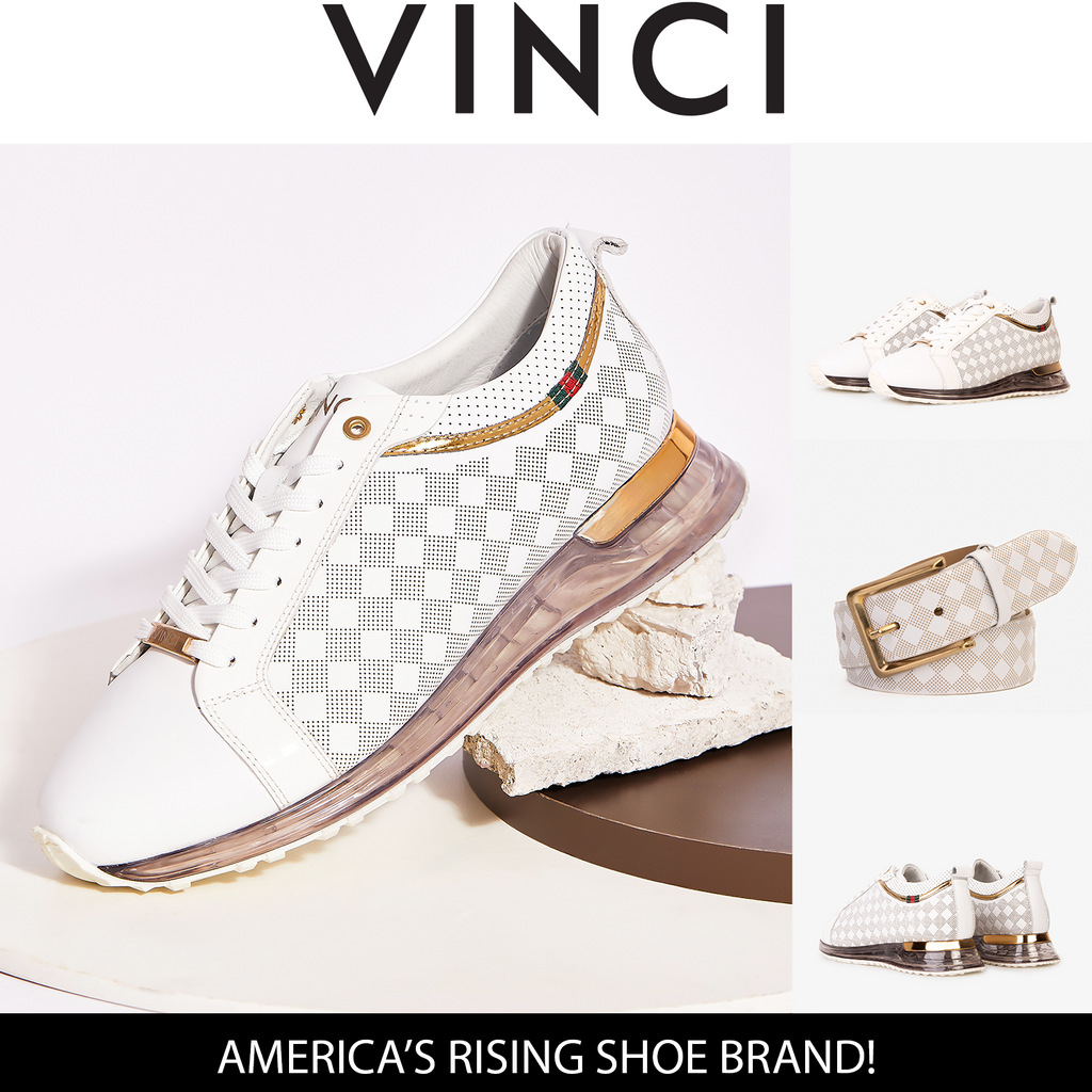 Vinci The Cenova White & Gold Leather Men Sneaker