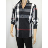 Men's Sports Shirt Clavi By Moderno Checker Plaid Long Sleeves CJLS-104 Black