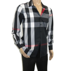 Men's Sports Shirt Clavi By Moderno Checker Plaid Long Sleeves CJLS-104 Black