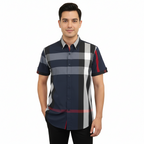 Men's Sports Shirt Clavi By Moderno Checker Plaid Short Sleeves CJSS-203 Navy