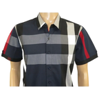 Men's Sports Shirt Clavi By Moderno Checker Plaid Short Sleeves CJSS-203 Navy