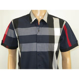 Men's Sports Shirt Clavi By Moderno Checker Plaid Short Sleeves CJSS-203 Navy