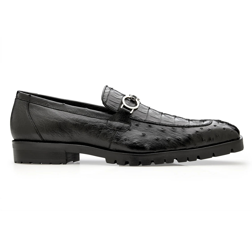 Belvedere Corso Men's Shoes Black Caiman Ostrich Loafer R101