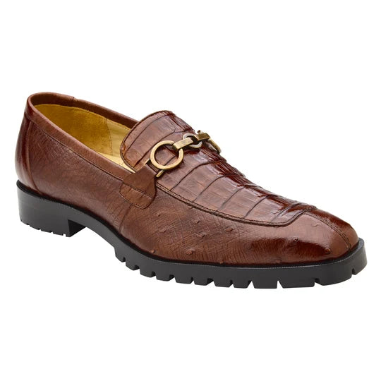 Belvedere Corso Men's Shoes  Walnut Caiman Ostrich Loafer R101