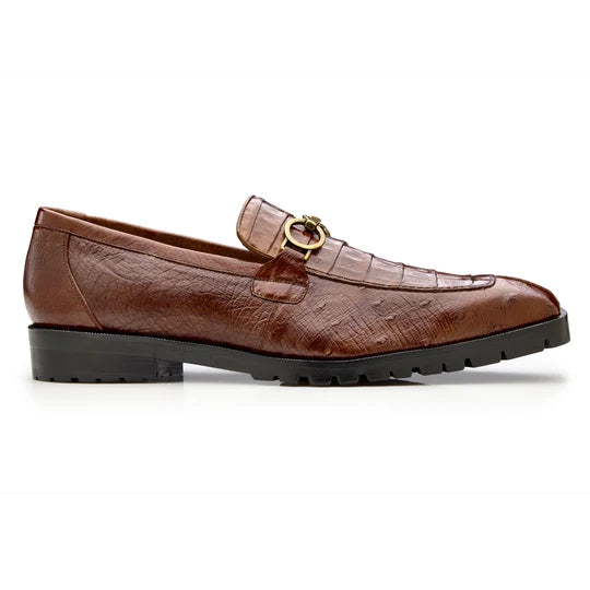 Belvedere Corso Men's Shoes  Walnut Caiman Ostrich Loafer R101