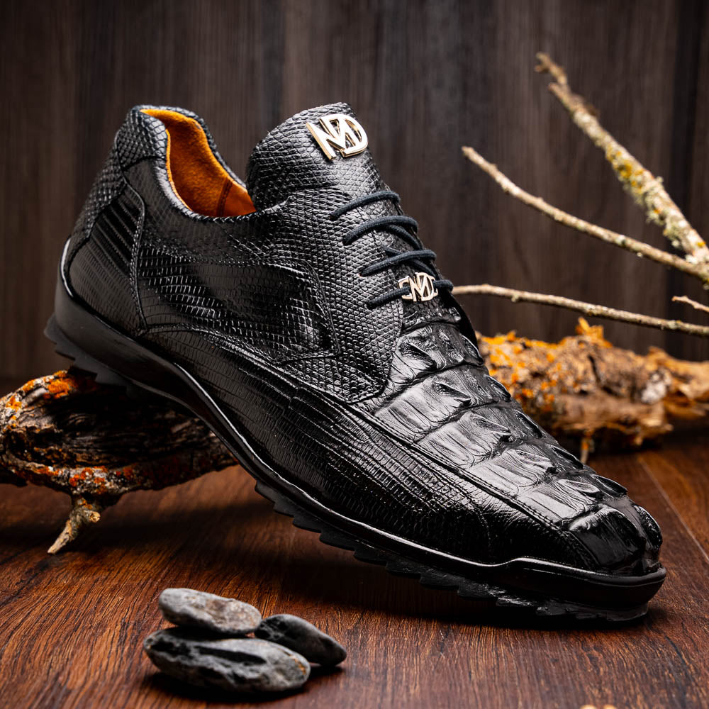 Genuine caiman hornback and original lizard skin Sneaker Shoes Crater Black