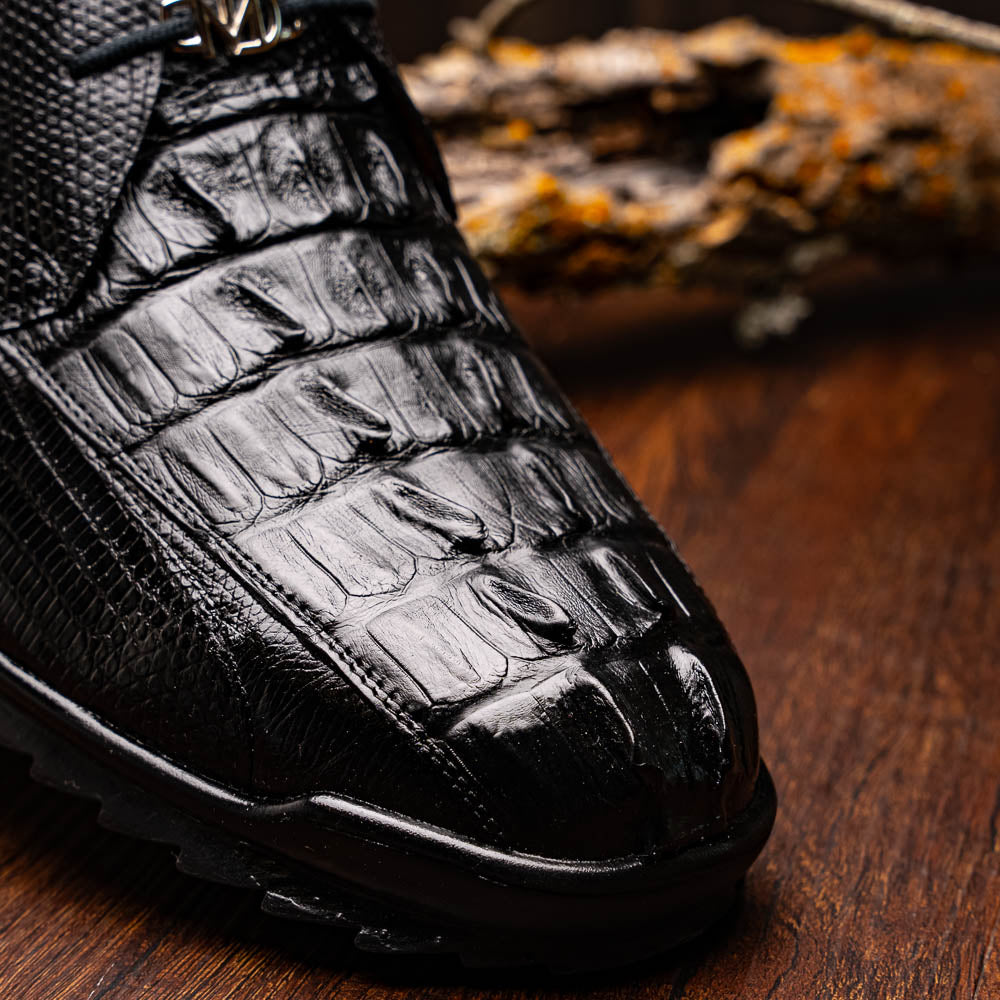 Genuine caiman hornback and original lizard skin Sneaker Shoes Crater Black