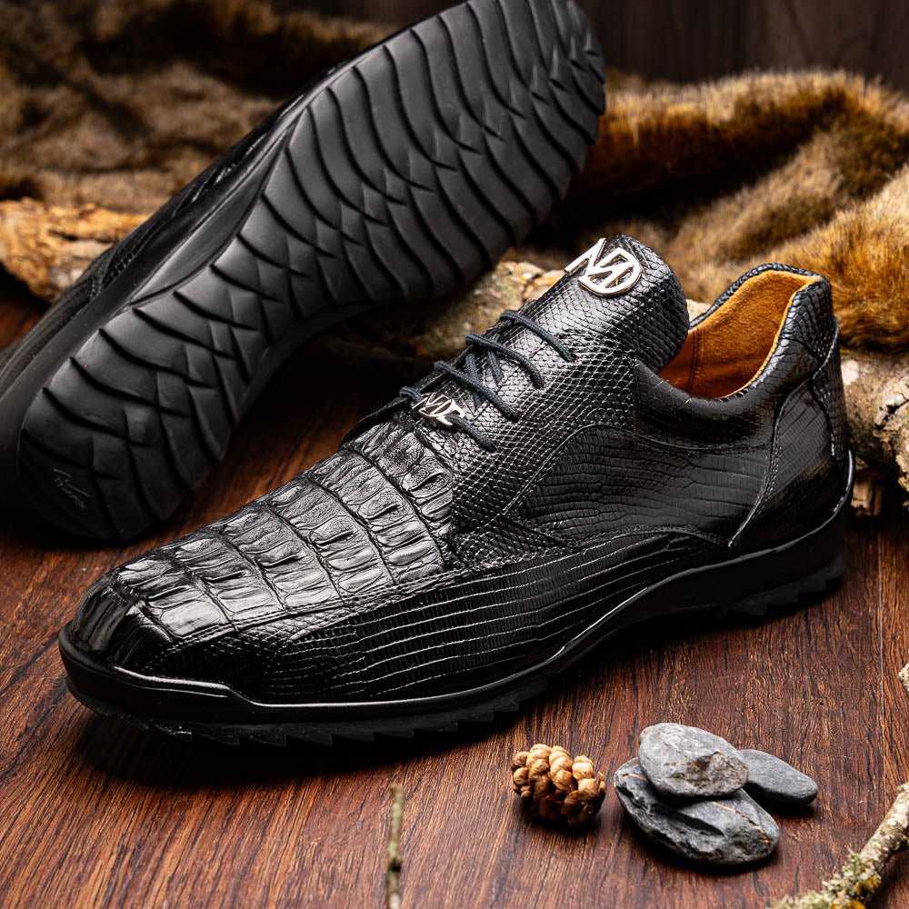 Genuine caiman hornback and original lizard skin Sneaker Shoes Crater Black