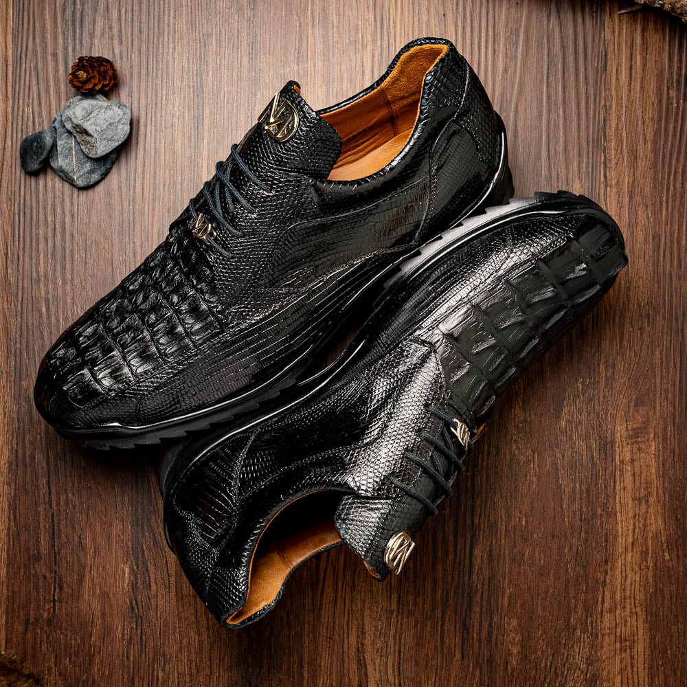 Genuine caiman hornback and original lizard skin Sneaker Shoes Crater Black