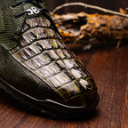 Genuine caiman hornback Crocodile and lizard skin Sneaker Crater Rustic Olive