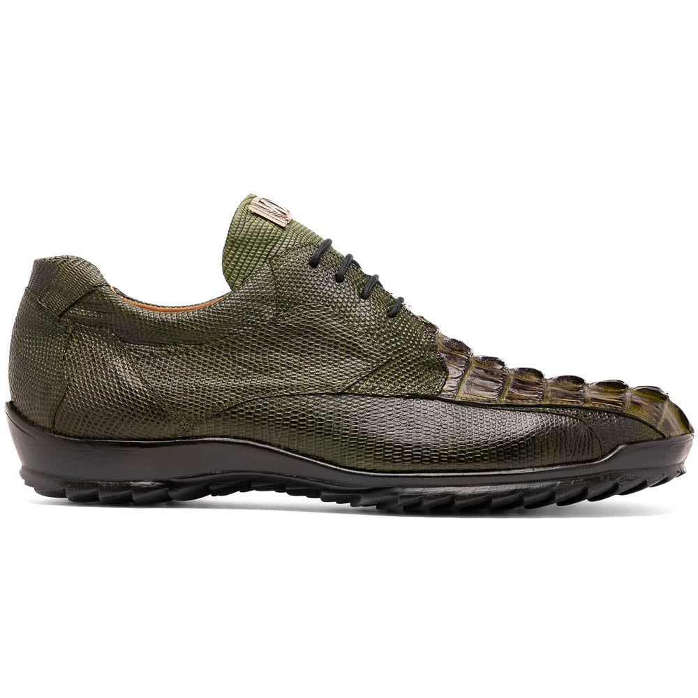 Genuine caiman hornback Crocodile and lizard skin Sneaker Crater Rustic Olive