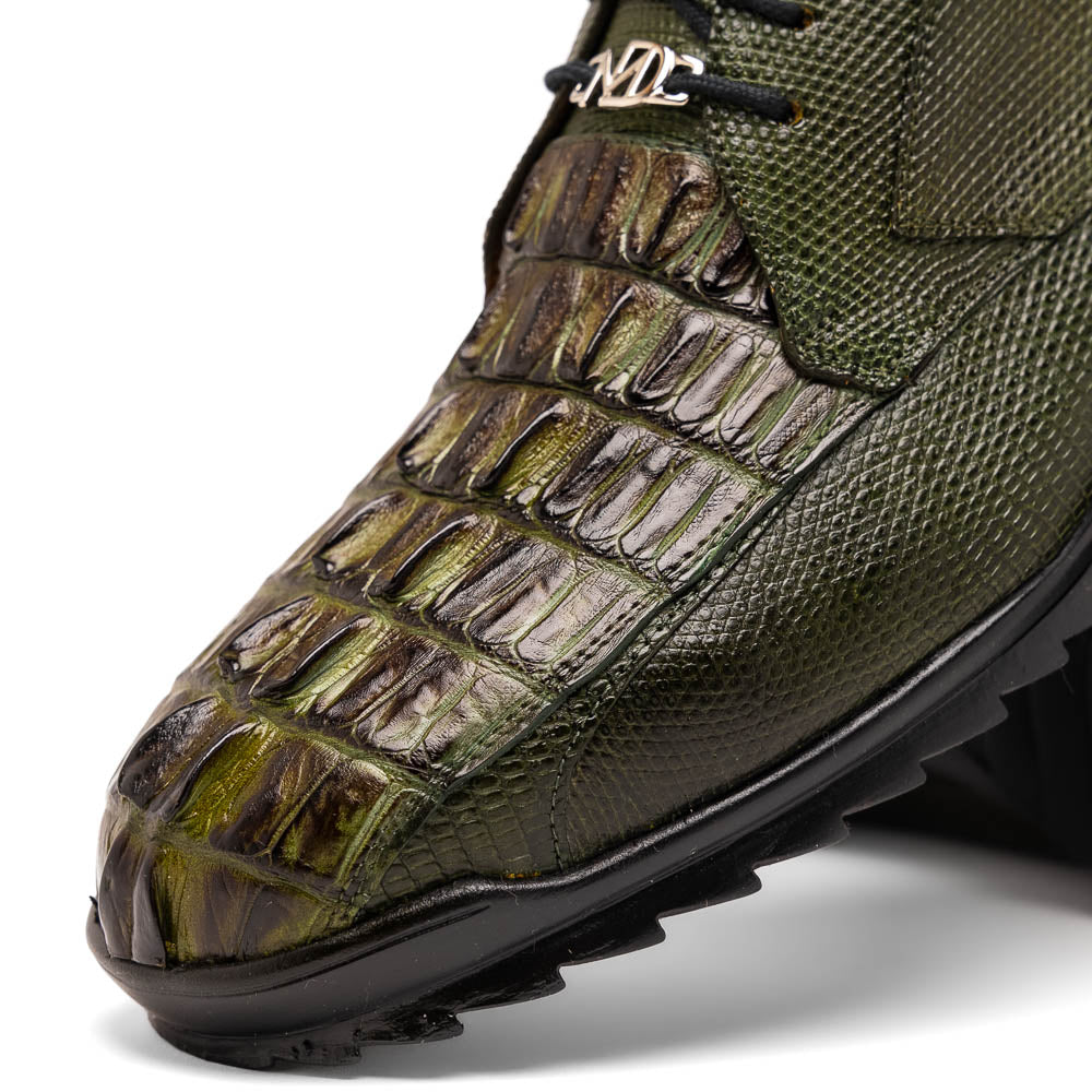 Genuine caiman hornback Crocodile and lizard skin Sneaker Crater Rustic Olive