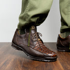 Genuine caiman hornback and original lizard skin Crater Brown
