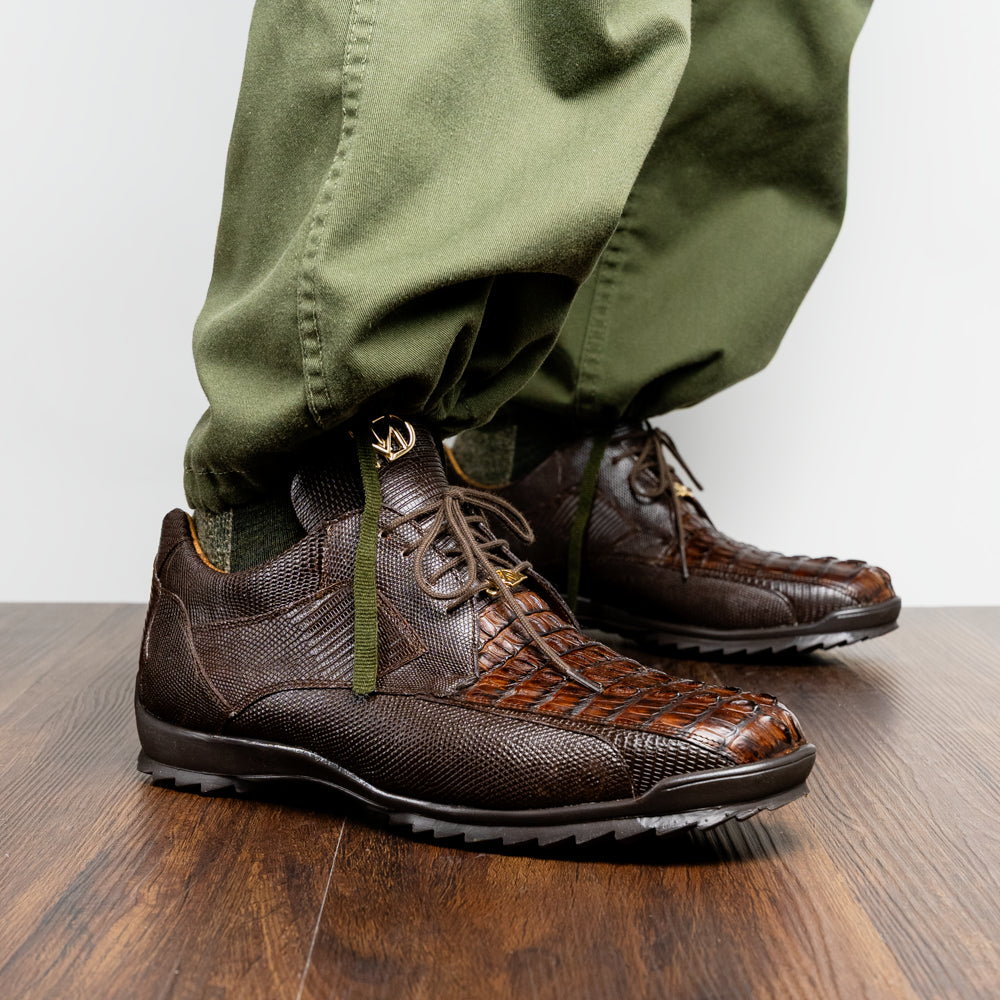 Genuine caiman hornback and original lizard skin Crater Brown