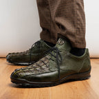 Genuine caiman hornback Crocodile and lizard skin Sneaker Crater Rustic Olive