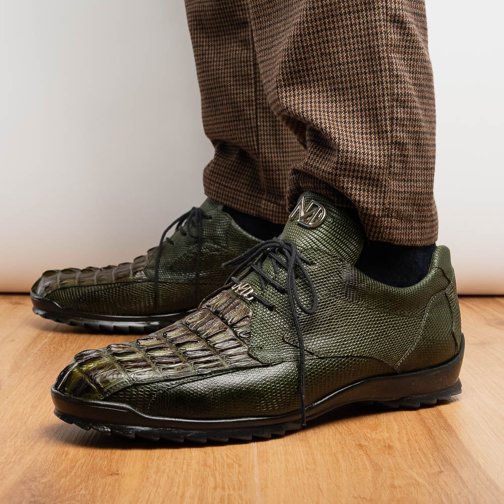 Genuine caiman hornback Crocodile and lizard skin Sneaker Crater Rustic Olive