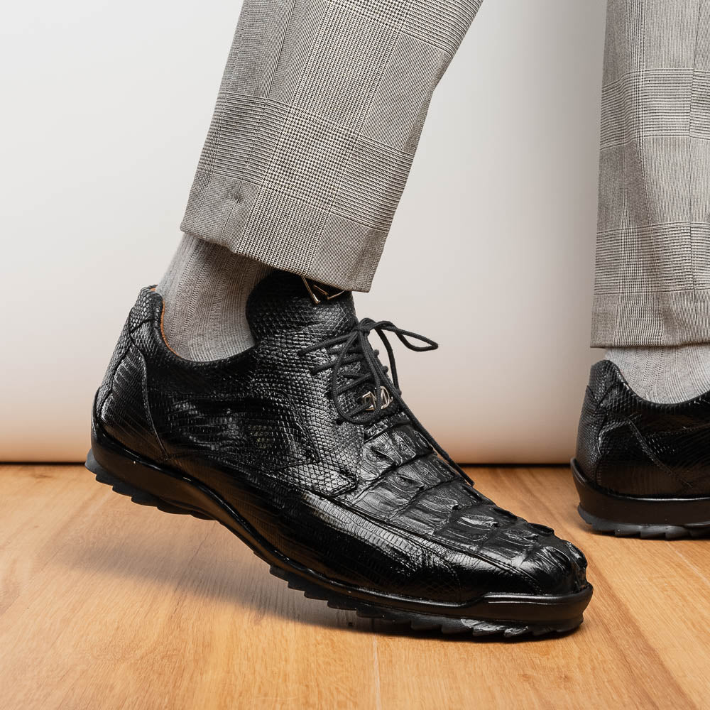 Genuine caiman hornback and original lizard skin Sneaker Shoes Crater Black