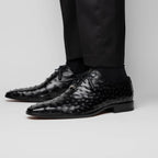 Criss Genuine Ostrich Quill Classic Dress Shoes Oxford Black