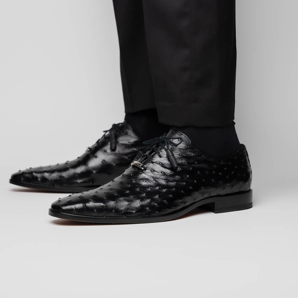 Criss Genuine Ostrich Quill Classic Dress Shoes Oxford Black