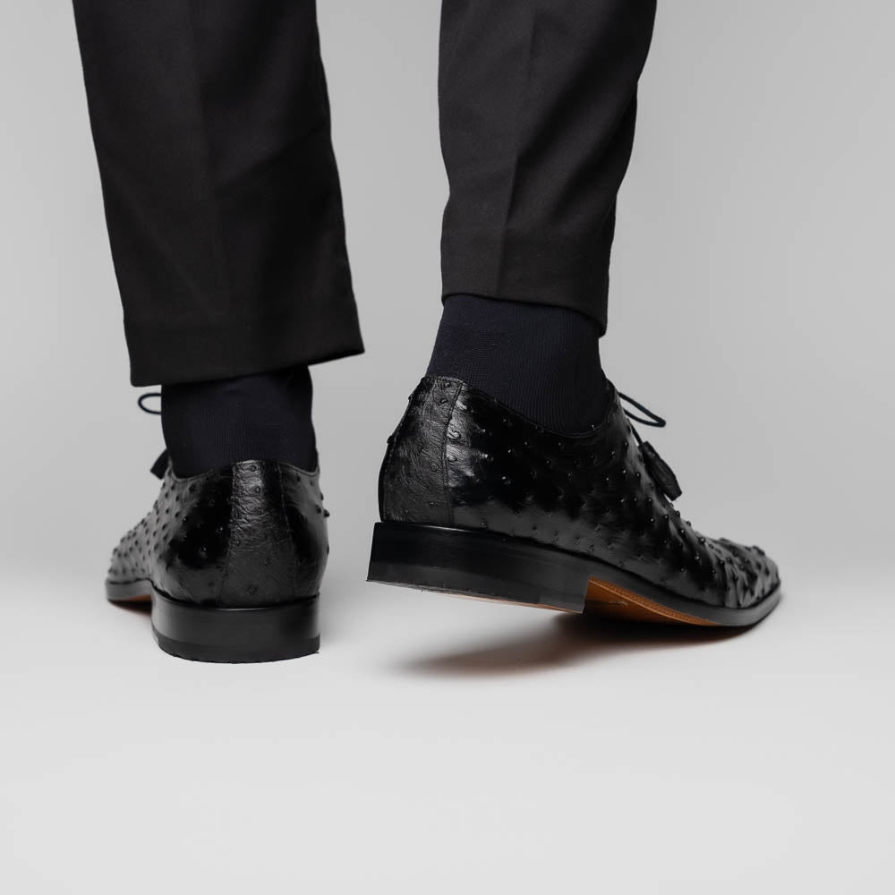 Criss Genuine Ostrich Quill Classic Dress Shoes Oxford Black