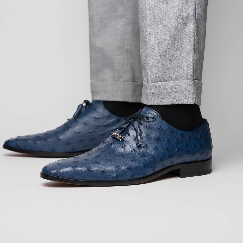 Criss Genuine Ostrich Quill Classic Dress Oxford Shoes Navy