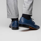 Criss Genuine Ostrich Quill Classic Dress Oxford Shoes Navy
