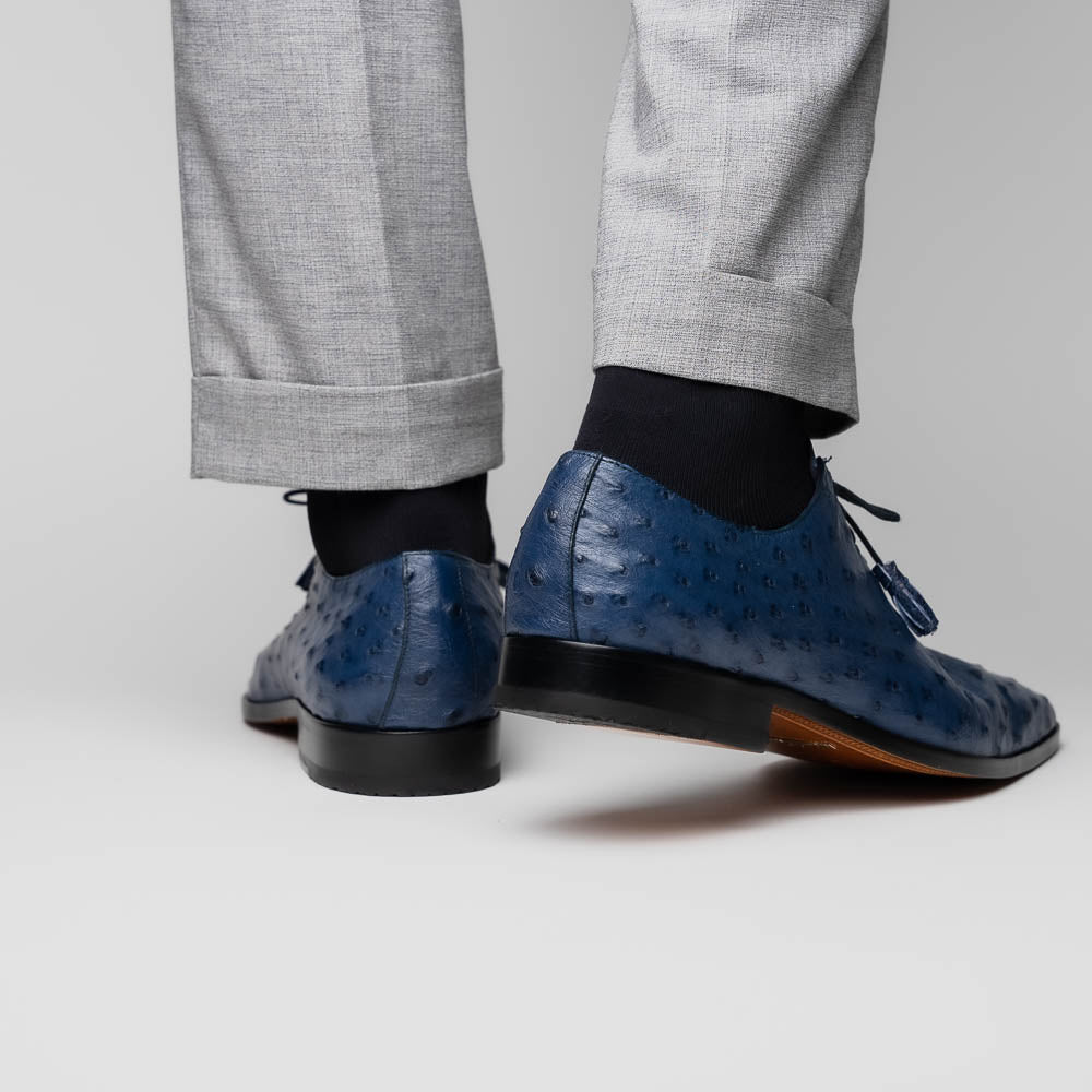 Criss Genuine Ostrich Quill Classic Dress Oxford Shoes Navy