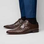 Criss Genuine Ostrich Quill Dress Shoes Oxford Brown