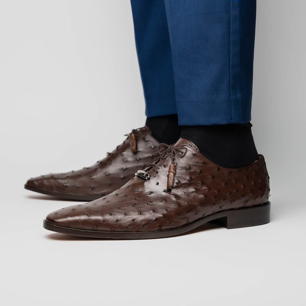 Criss Genuine Ostrich Quill Dress Shoes Oxford Brown
