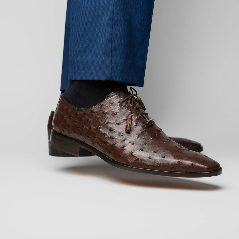 Criss Genuine Ostrich Quill Dress Shoes Oxford Brown