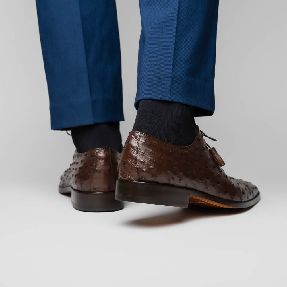 Criss Genuine Ostrich Quill Dress Shoes Oxford Brown