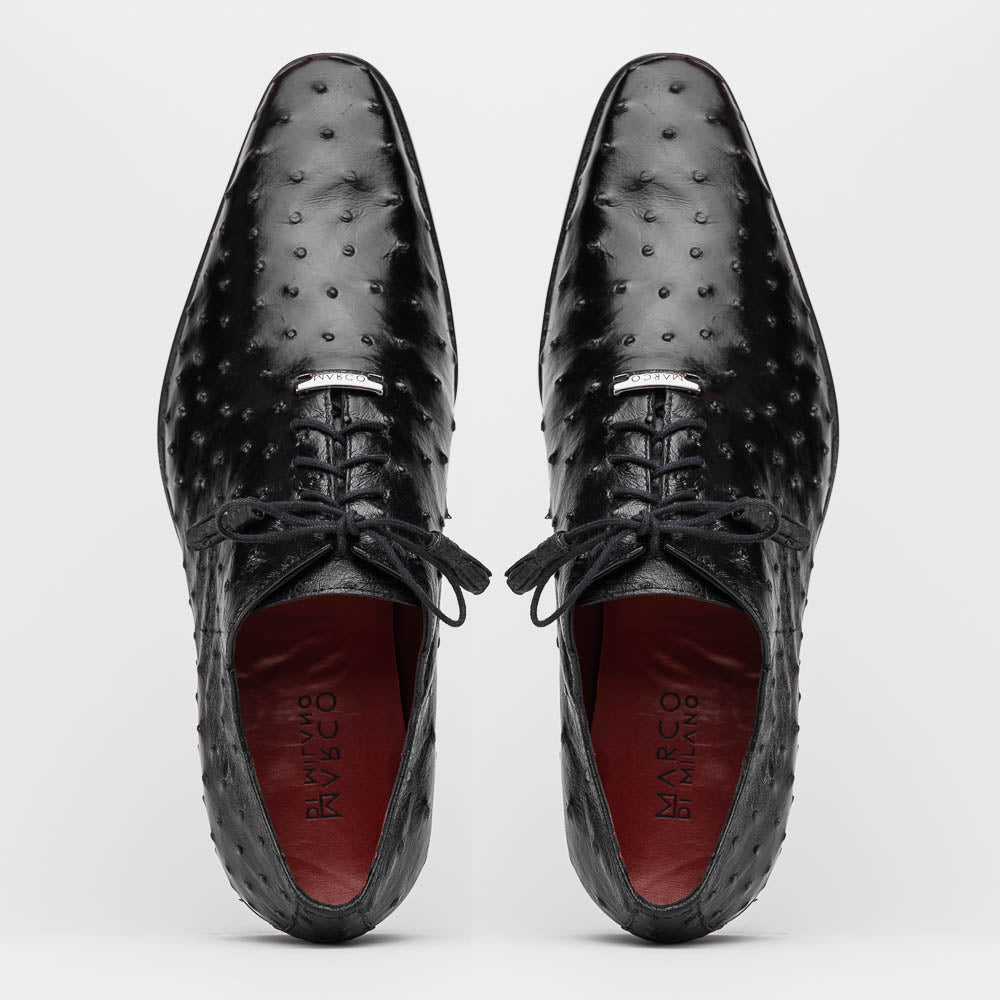 Criss Genuine Ostrich Quill Classic Dress Shoes Oxford Black