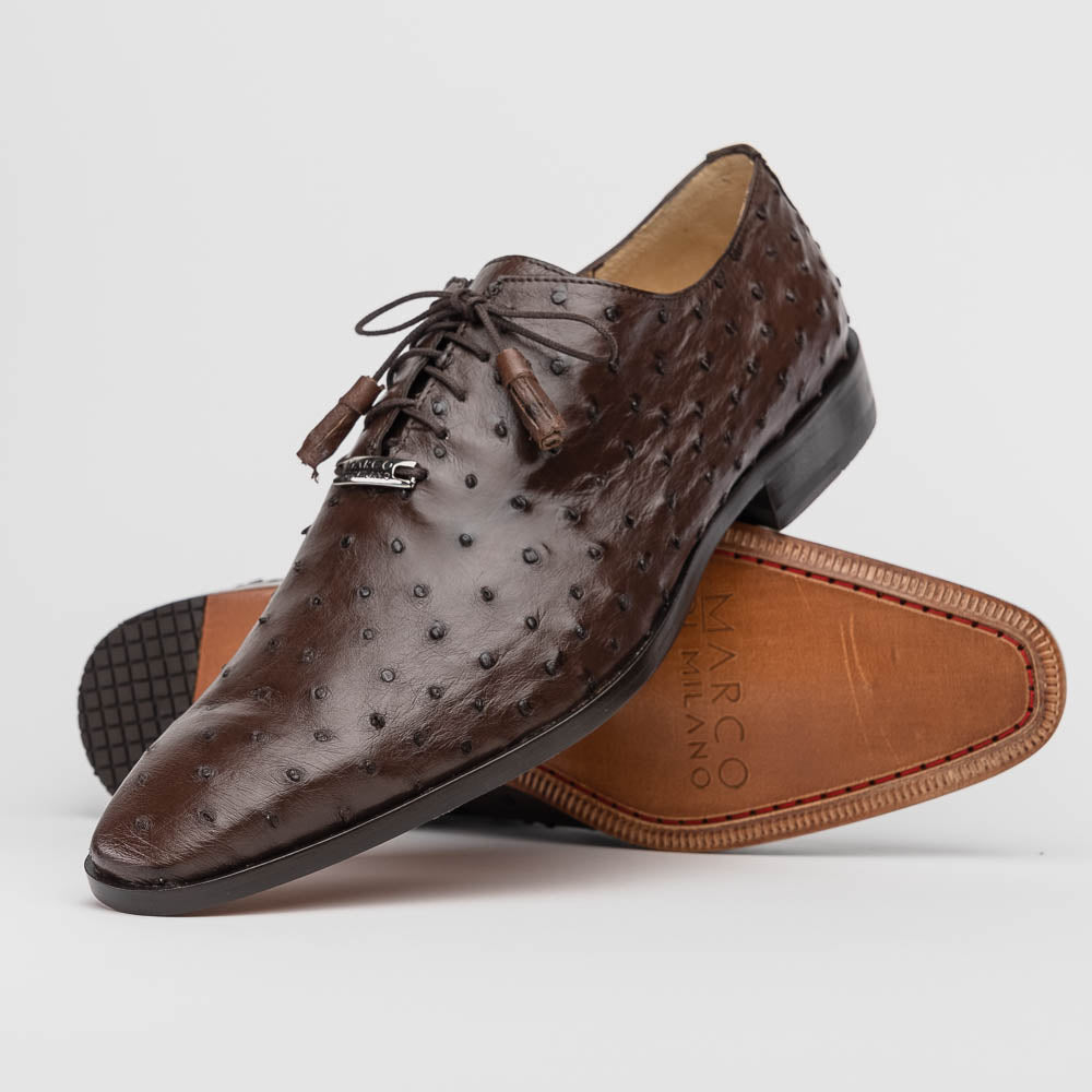 Criss Genuine Ostrich Quill Dress Shoes Oxford Brown