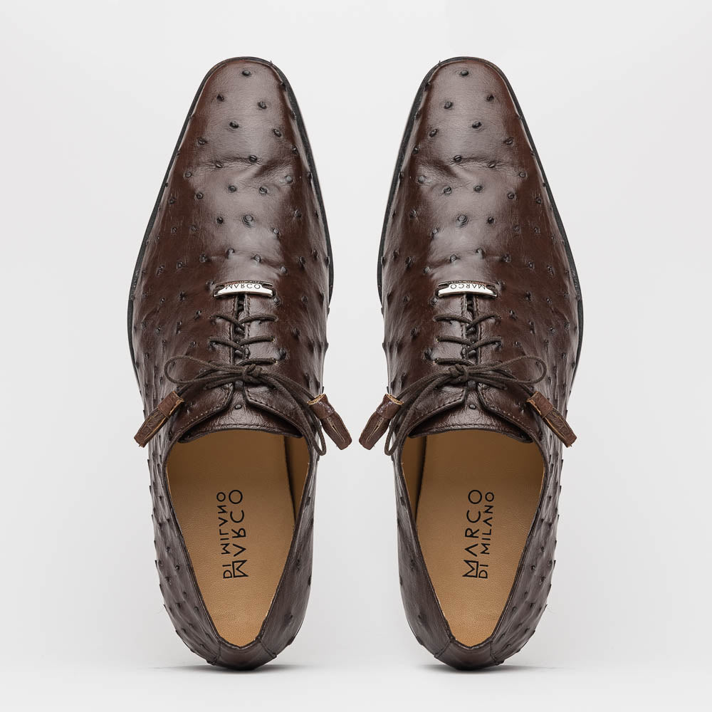 Criss Genuine Ostrich Quill Dress Shoes Oxford Brown